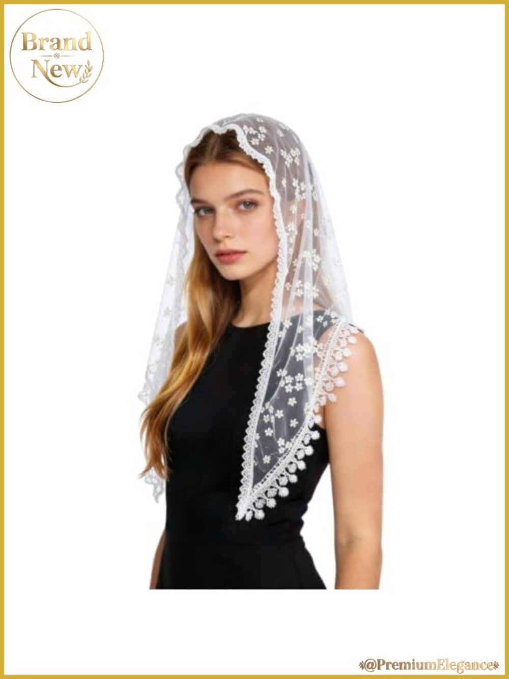 White Floral Sheer Tulle Triangle Lace Veil Scarf